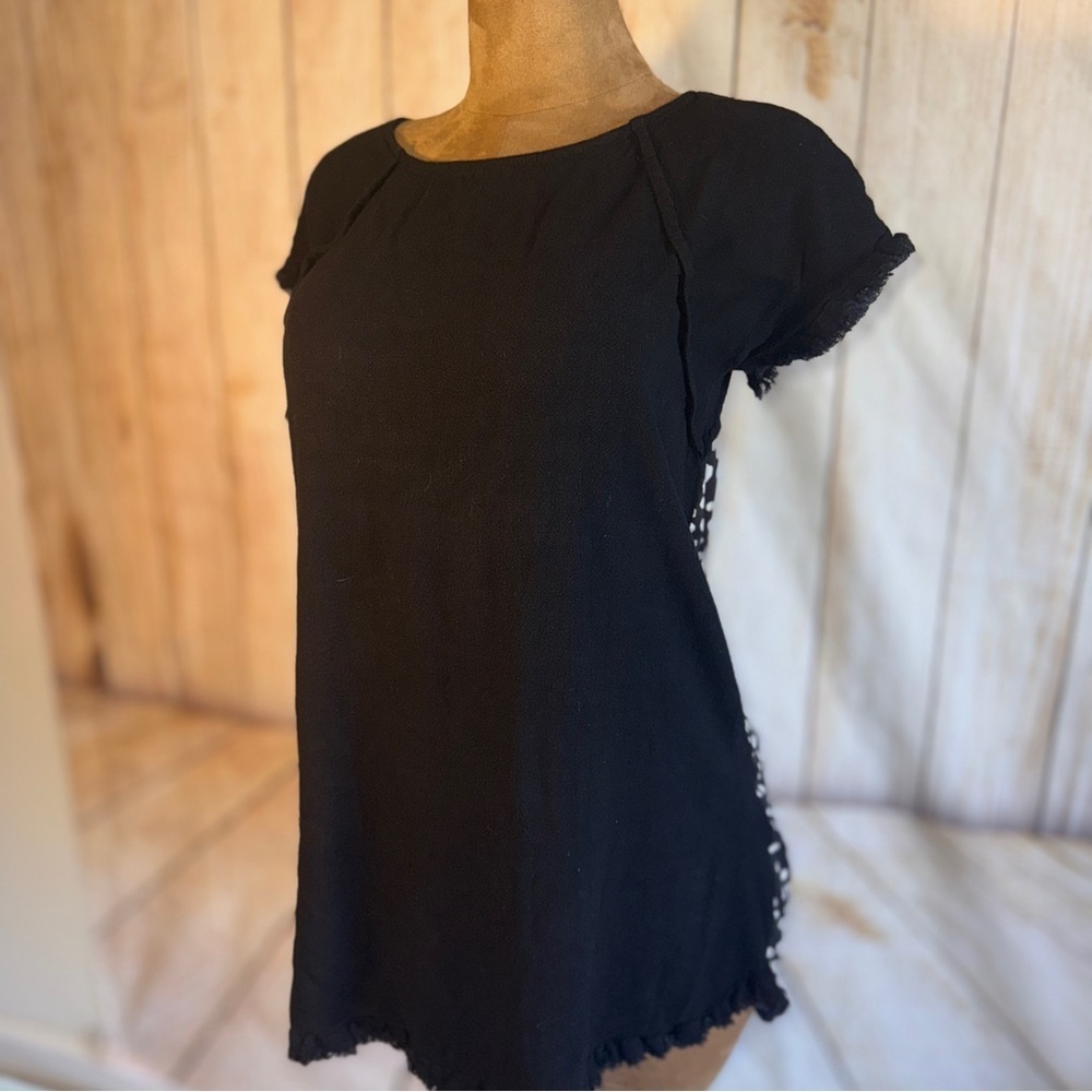 Umgee Black Blouse with chiffon Polka Dot back, boho, tunic​​ - Picture 3 of 13
